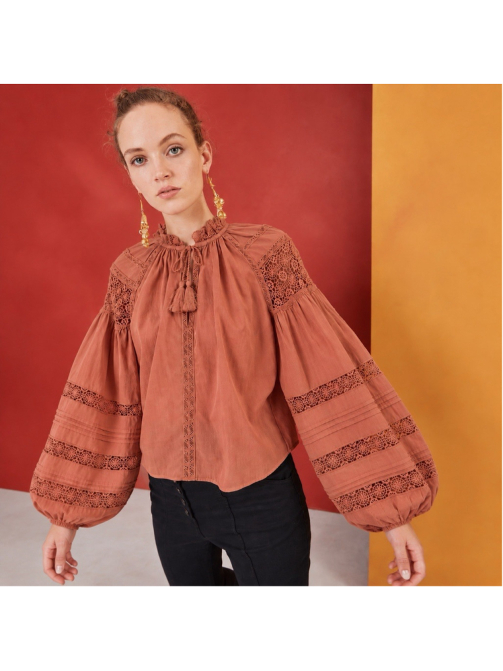 Ulla Johnson Gemma Crochet Boho Oversized Flowy Sienna Top Blouse 8